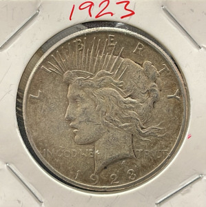 1923 D Peace Dollar Coin, United States, 90% Silver, 1 Dollar