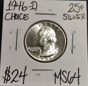 1946-D MS64 Choice Silver Washington Quarter