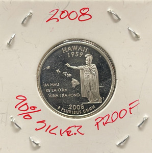 2008 Hawaii State Quarter, 90% Silver Proof, S Mint Mark, US Mint