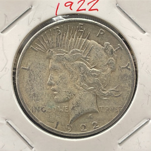 1922 Peace Dollar Coin, United States Mint, 90% Silver