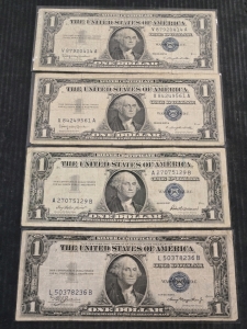 (1) 1935 Series A Blue Seal Silver Certificate , (2) 1957 Series B Blue Seal Silver Certificates , (1) 1957 Blue Seal Silver Certificate