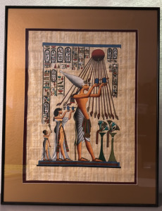 Framed Egyptian Papyrus Artwork, Ancient Deity Scene, 24x18 in