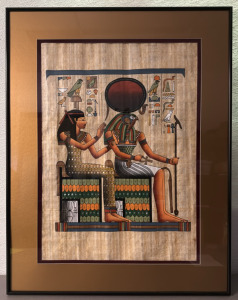 Egyptian Papyrus Painting with Gods, Framed, Multicolored, 24x36 inches
