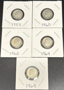 1959-1964 Roosevelt Dime Set, 90% Silver, U.S. Mint