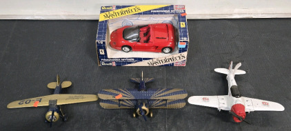 Revell 1:18 Pininfarina Mythos Ferrari, Air Eastwood Flying Service Bank 1932 Lockheed Vega Model 5C, Liberty Classics "Bi Wing" Plane Bank, Phillips 66 Beechcraft Model 18 "Twin Beech" Limited Edition Airplane Bank / +$100 Combined Value!