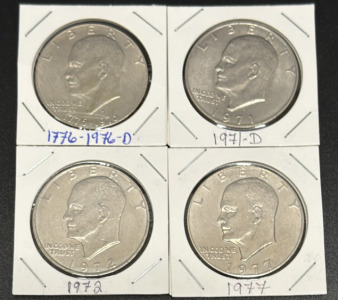 1971, 1972, 1976, 1977 Eisenhower Dollar Coins, Denver Mint