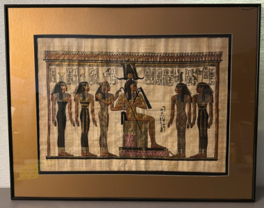 Egyptian Papyrus Painting of Osiris and Goddesses, Framed, Delta Papyrus Factory