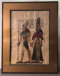 Framed Egyptian Papyrus Art, Horus and Isis, 20x16 Inches
