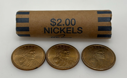 2000 Sacagawea Dollar Coins, Buffalo Nickel Roll, P Mint Mark