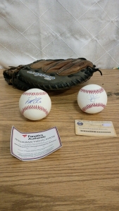 2)Autographed Baseballs-Patrick Corbin 2019 94/200 and Jed Lowrie With Easton Catchers Mitt