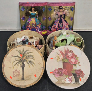 (2) Vintage Limited Special Edition Kelsey "Lady of Medieval Times" Dolls / +$60 Value! & (2) Boxes w/ Assorted Vintage Ceramic Decor Shoes