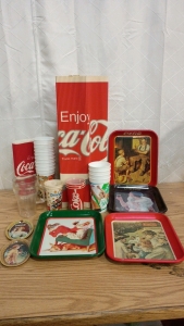 Coca Cola! Cookie Tins, Wax Lined Cups, Accordion Paper Signage and More