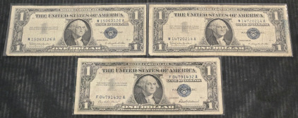 (2) 1953 Series B Blue Seal Silver Certificates & (1) 1953 Series Blue Seal Silver Certificate / +$100 Combined Value!