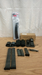 Assorted Magazines, Mag Pouches-(2).45ACP Extended Mags, (2)7.65mm Single Stack Mags, and (1) Double Stack .32 Auto Mag