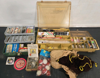 Large Lot of Assorted Vintage Fishing Supplies: Lures, Tools, Netting, & Much More!