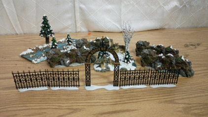 Department 56 Christmas Village Accessories Approved, Craggy Rock Extensions Mill Creek Straight Section and Wrought Iron Fence