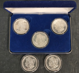 (3) 1889, (1) 1879, (1) 1893 Morgan Silver Dollar Commemorative Copies / +$100 Combined Value!