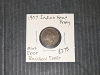 1907 Indian Head Penny Mint Error Rainbow Toner - 2