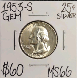 1953-S MS66 Gem Silver Washington Quarter