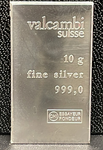 Valcambi Suisse 10g Silver Bar, 999.0 Fine Silver, Mint Marked
