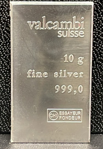 Valcambi Suisse 10g Silver Bar, 999.0 Fine Silver, Mint Marked
