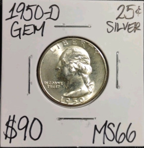 1950-D MS66 Gem Silver Washington Quarter