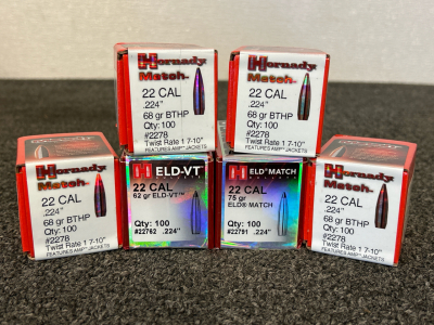 Hornady Ammunition: 22 Cal 62 Gr, 68 Gr, and 75 Gr. (600 Count)