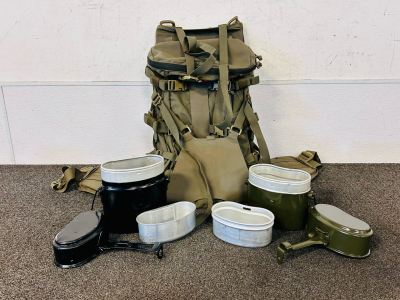 Vintage Military Pack, Swiss Mess Kit and Italian Mess Kit