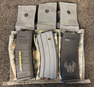 (3) Magazines Full With 5.56x 45 Ammunition and Military Magazine Holder