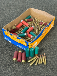 Box With Mixed Ammo: 12 Ga. 243 Win, and 5.56