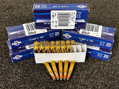 (100) Rnds Of PPU 7,62 x 39 SP RN 123 Gr.