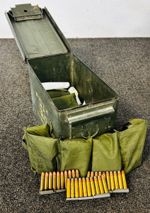 Metal Ammo Box With 30 Cal M1 Carbine Ammunition
