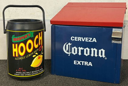 Corona Extra Metal Ice Chest / Cooler & Vintage Hooper's Hooch Cooler Bucket