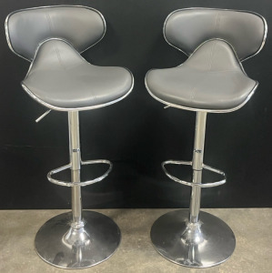 (2) Grey Cushioned Height Adjustable Bar Chairs