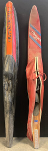 Vintage Maherajah slalom water ski & vintage O&rsquo;Brien wooden slalom water ski
