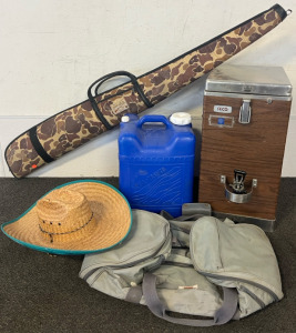 Outdoor Goods &mdash; Seco Cooler Drink Dispenser, Cabelas Soft Rifle Case, Aqua-Tainer, Fishing Hat & Jordache Duffel Bag