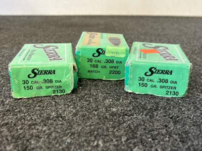 Sierra 30 Cal 150/168 Gr. Spitzer Rifle Bullets (Approx 250+ Count)