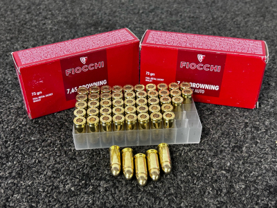 (100) Rnds Fiocchi 7.65 Browning (32 Auto) 73 Grs.