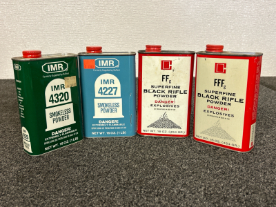(4) Metal Cans Of Smokeless Powder and Black Rifle Powder