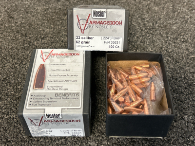 (200) Count Armageddon By Nosler 22 Caliber 62 Gr. Bullets