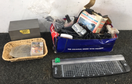 Box Of Electronics, Paper Cutter And More