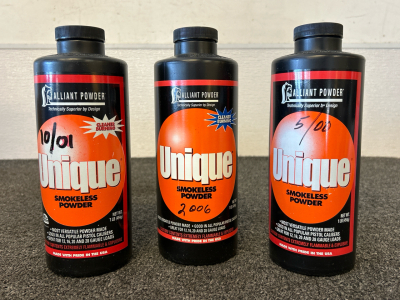 (3) Bottles Of Unique Smokeless Powder (3 Lbs)