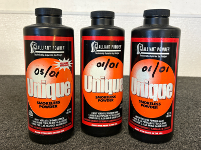 (3) Bottles Of Unique Smokeless Powder (3 Lbs)