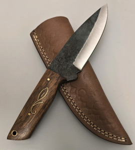 Hand Made Carbon Steel Hunting Knife By Hunting Hawk Inc W/ Leather Sheath