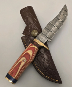 Hand Made Damascus Knife By Hunting Hawk Inc W/ Sheath