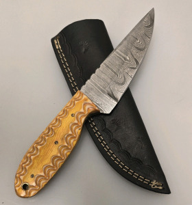 Hand Made Damascus Knife By Hunting Hawk Inc W/ Sheath