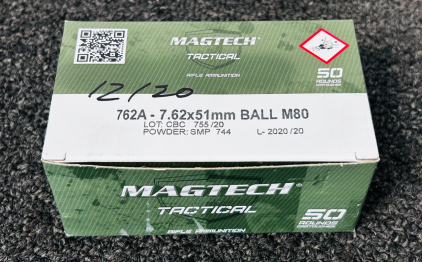 Box Of Magtech Tactical 7.62x51mm Ball M80 Rifle Ammunition (50 Rnds)