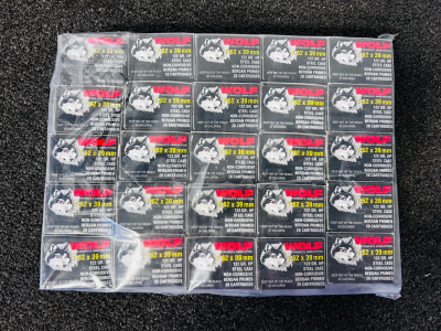 (500) Rnds Of Wolf Performance 7.62x 39mm 122 Gr. HP Steel Case Berdan Primed