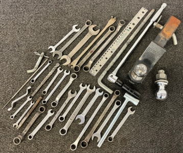 Reciever Hitch & Ball, Collection Of Wrenches & Other Tools