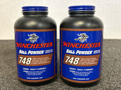 (2) Bottles Of Winchester Ball Powder 748 Smokeless Propellant (2 Lbs)